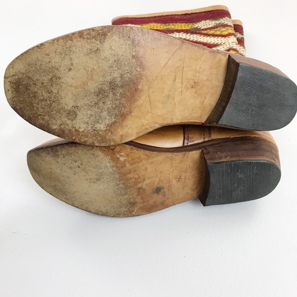 VINTAGE Moroccan Kilim Woven Wool Leather Boots SZ 37 Boho Gypsy Handmade - Picture 14 of 15